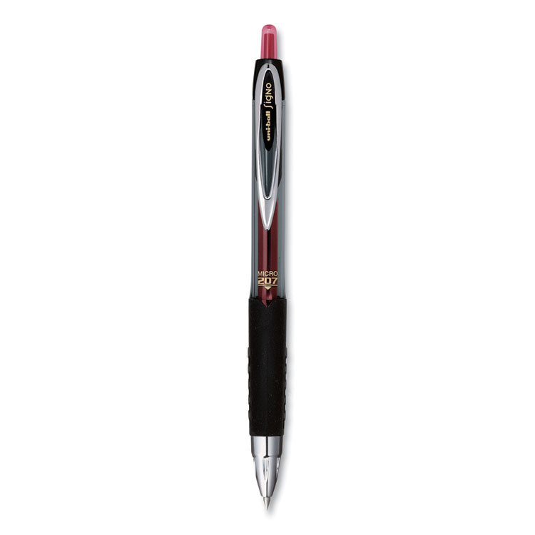 uniball - Signo 207 Gel Pen, Retractable, Micro 0.5 mm, Red Ink, Smoke/Black/Red Barrel, Dozen