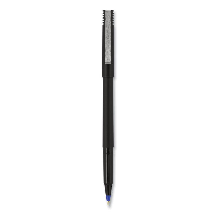 uniball - Roller Ball Pen, Stick, Micro 0.5 mm, Blue Ink, Black Matte Barrel, Dozen