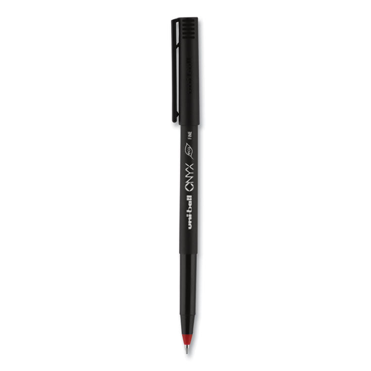 uniball - ONYX Roller Ball Pen, Stick, Fine 0.7 mm, Red Ink, Black Matte Barrel, Dozen