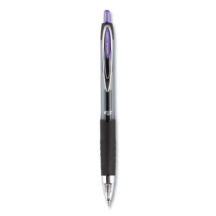 uniball - Signo 207 Gel Pen, Retractable, Medium 0.7 mm, Purple Ink, Smoke/Black/Purple Barrel, Dozen