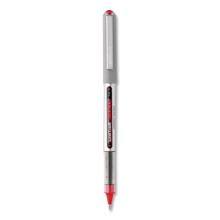 uniball - VISION Roller Ball Pen, Stick, Fine 0.7 mm, Red Ink, Gray/Red Barrel, Dozen
