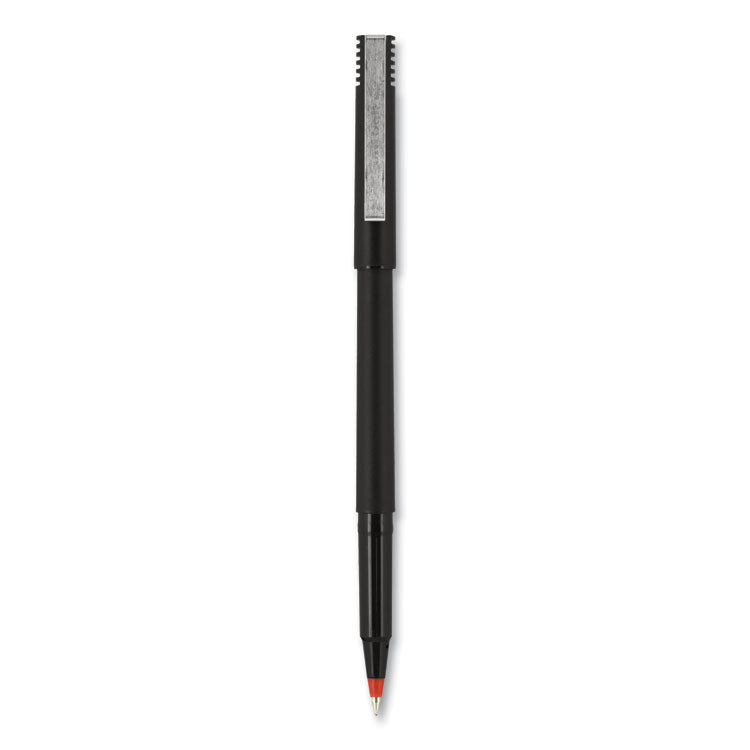 uniball - Roller Ball Pen, Stick, Micro 0.5 mm, Red Ink, Black Matte Barrel, Dozen