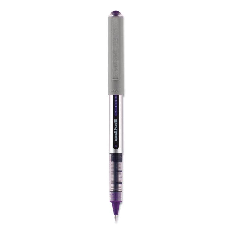 uniball - VISION Roller Ball Pen, Stick, Fine 0.7 mm, Majestic Purple Ink, Gray Barrel, Dozen