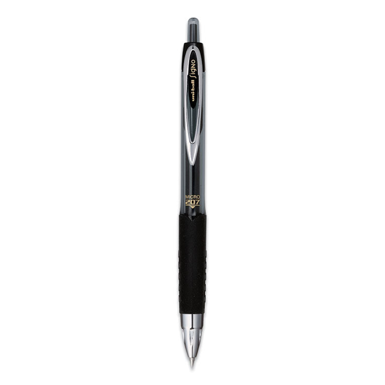 uniball - Signo 207 Gel Pen, Retractable, Micro 0.5 mm, Black Ink, Smoke/Black Barrel, Dozen