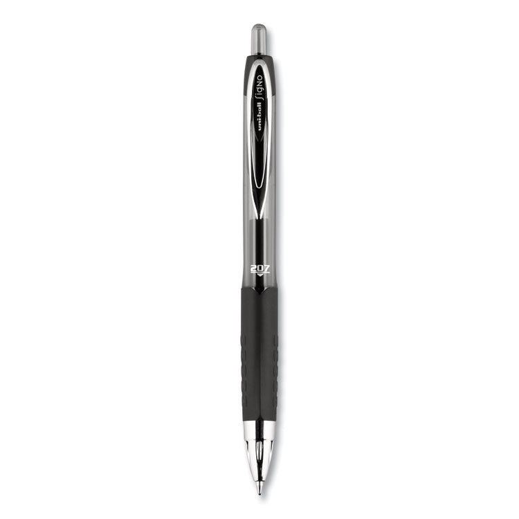uniball - Signo 207 Gel Pen, Retractable, Medium 0.7 mm, Black Ink, Smoke/Black Barrel, Dozen