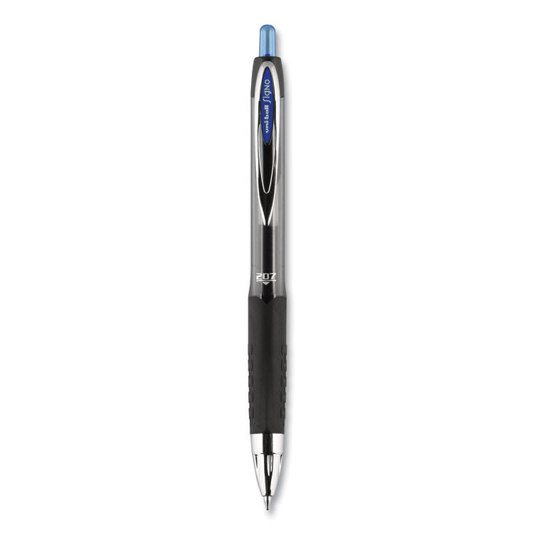 uniball - Signo 207 Gel Pen, Retractable, Medium 0.7 mm, Blue Ink, Black Barrel, 36/Box
