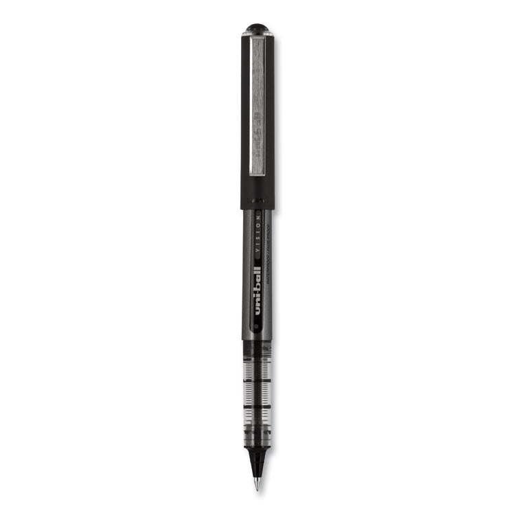 uniball - VISION Roller Ball Pen, Stick, Micro 0.5 mm, Black Ink, Black/Gray Barrel, Dozen