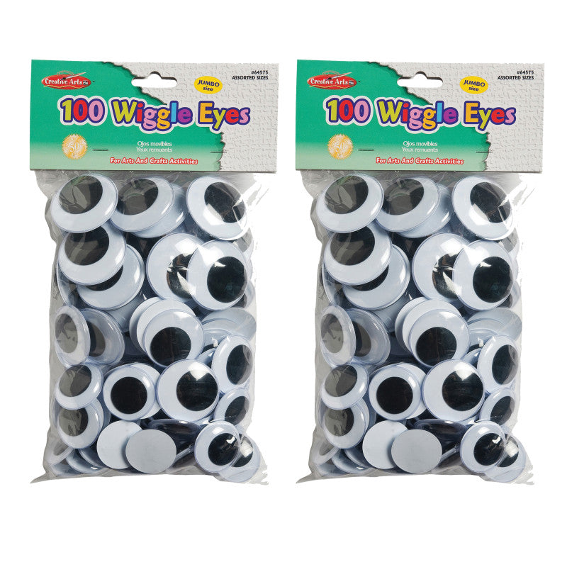 CHARLES LEONARD - Wiggle Eyes, Jumbo Round, Assorted Sizes, Black, 100 Per Pack, 2 Packs