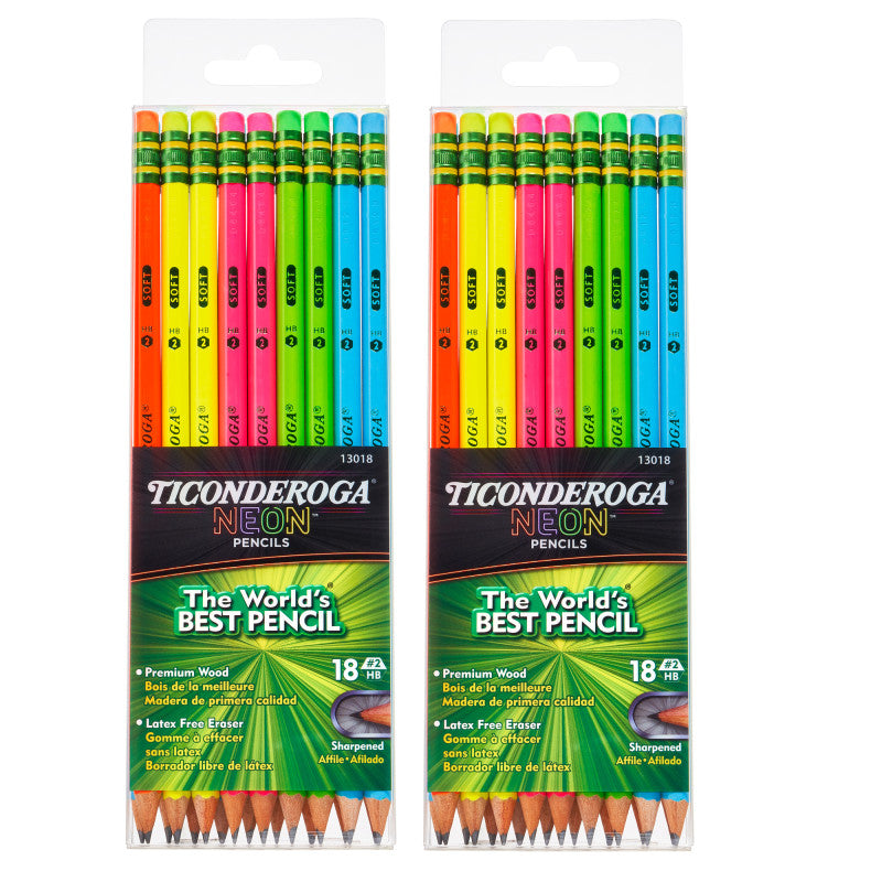 TICONDEROGA - Neon Pencil, 18 Per Pack, 2 Packs