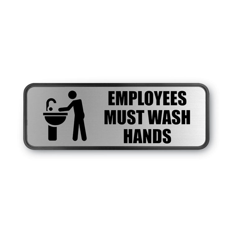 COSCO - Brushed Metal Office Sign, Employees Must Wash Hands, 9 x 3, Silver