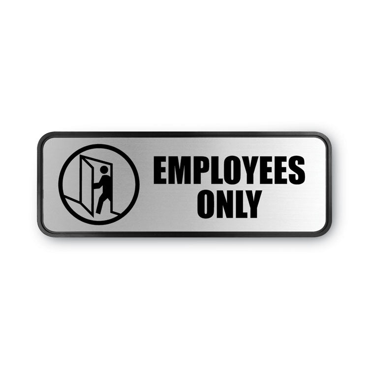 COSCO - Brushed Metal Office Sign, Employees Only, 9 x 3, Silver