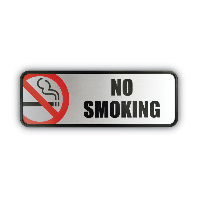 COSCO - Brush Metal Office Sign, No Smoking, 9 x 3, Silver/Red