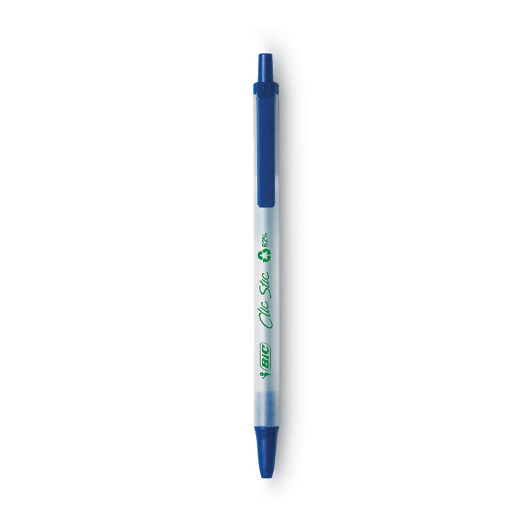 BIC - Ecolutions Clic Stic Ballpoint Pen, Retractable, Medium 1 mm, Blue Ink, Clear Barrel, Dozen