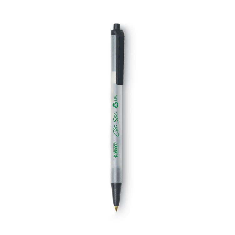 BIC - Ecolutions Clic Stic Ballpoint Pen, Retractable, Medium 1 mm, Black Ink, Clear Barrel, Dozen