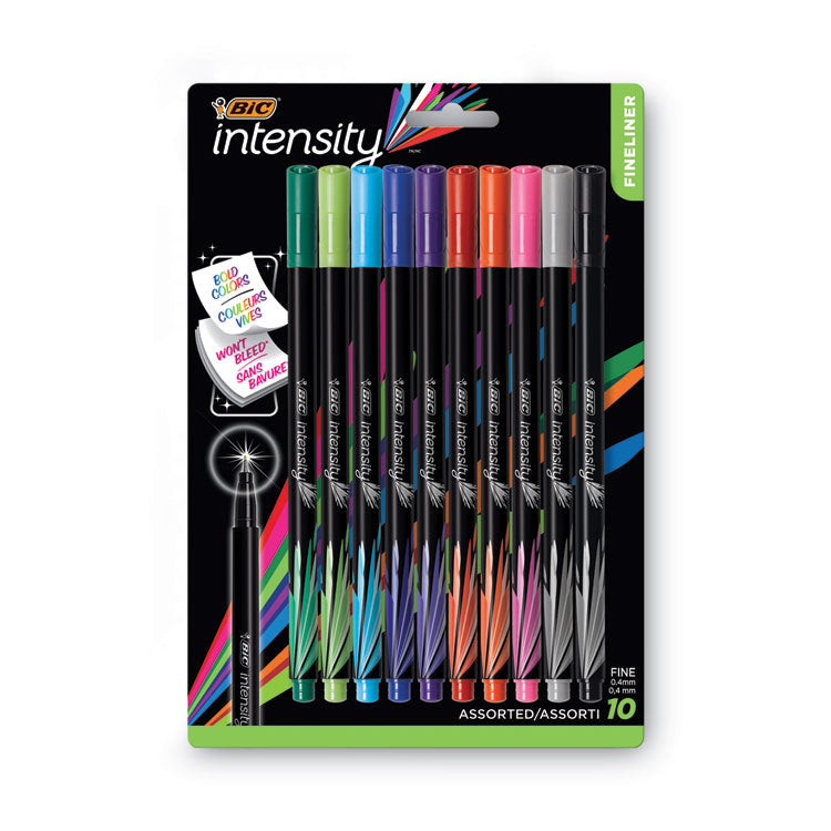 BIC - Intensity Porous Point Pen, Stick, Extra-Fine 0.4 mm, Assorted Ink and Barrel Colors, 10/Pack