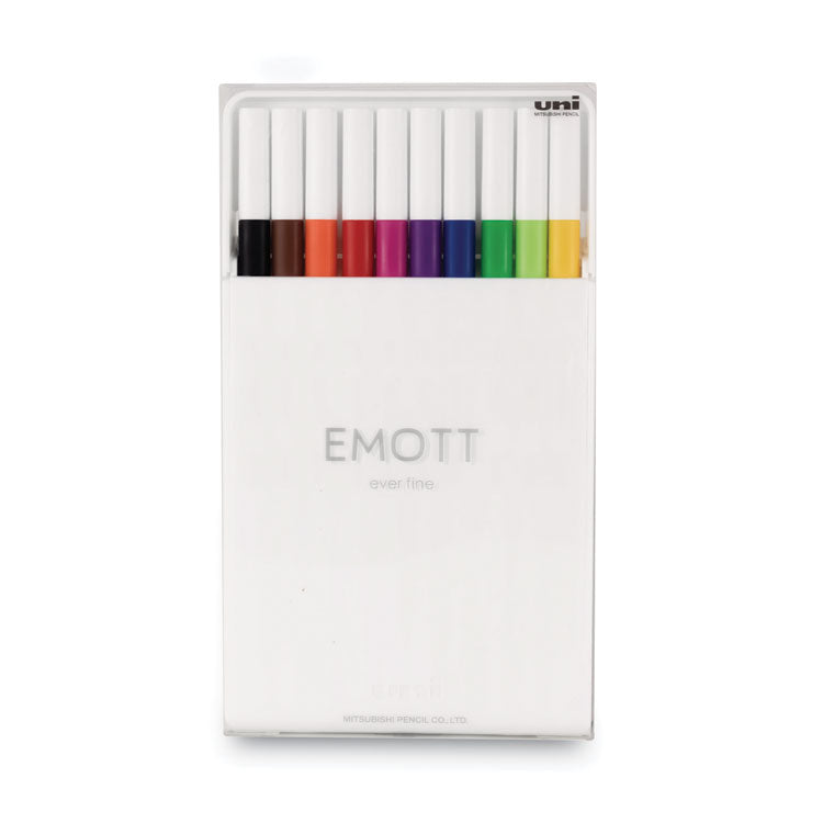 uniball - EMOTT Porous Point Pen, Stick, Fine 0.4 mm, Assorted Ink Colors, White Barrel, 10/Pack