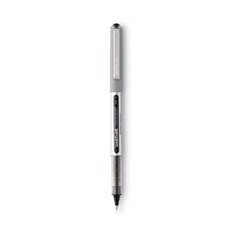 uniball - VISION Roller Ball Pen, Stick, Fine 0.7 mm, Black Ink, Black/Gray Barrel, Dozen