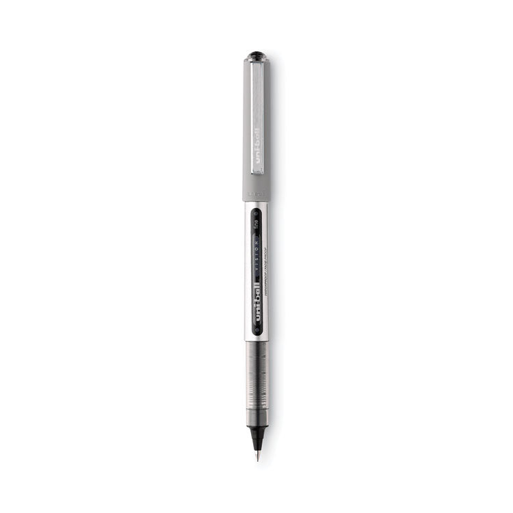 uniball - VISION Roller Ball Pen, Stick, Fine 0.7 mm, Black Ink, Silver Barrel, 36/Pack
