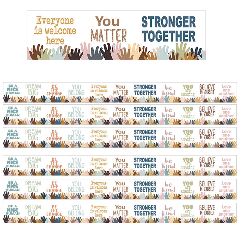 TEACHER CREATED RESOURCES - Everyone is Welcome Helping Hands Straight Border Trim, 35 Feet Per Pack, 6 Packs