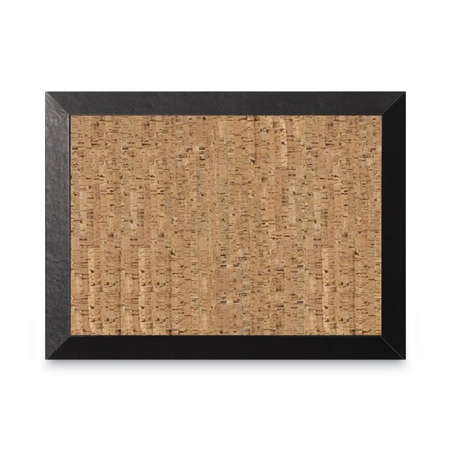 Natural Cork Bulletin Board, 36" x 24", Tan Surface, Black Wood Frame