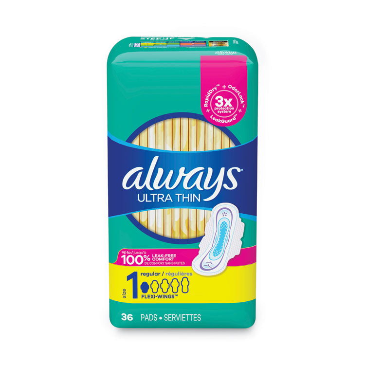 Always - Ultra Thin Pads, Regular, 36/Pack, 6 Packs/Carton (8336786)