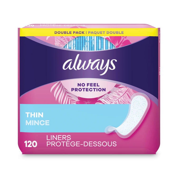 Always - Thin Daily Panty Liners, Regular, 120/Pack, 6 Packs/Carton