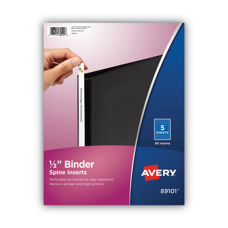 Avery - Binder Spine Inserts, 0.5" Spine Width, 16 Inserts/Sheet, 5 Sheets/Pack