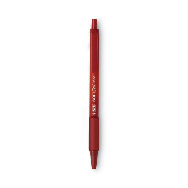 BIC - Soft Feel Ballpoint Pen, Retractable, Medium 1 mm, Red Ink, Red Barrel, Dozen