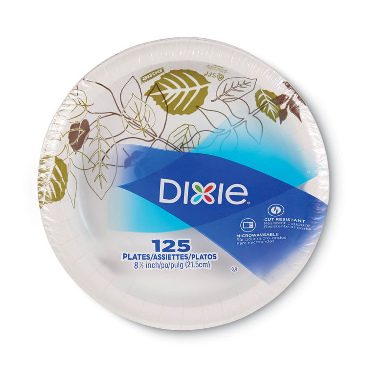 Dixie - Pathways Soak-Proof Shield Mediumweight Paper Plates, WiseSize, 8.5" dia, Green/Burgundy, 125/Pack