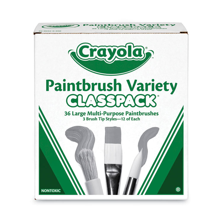 Crayola - Large Variety Paint Brush Classpack, Natural; Nylon Bristles, Flat; Round Profiles, 36/Set