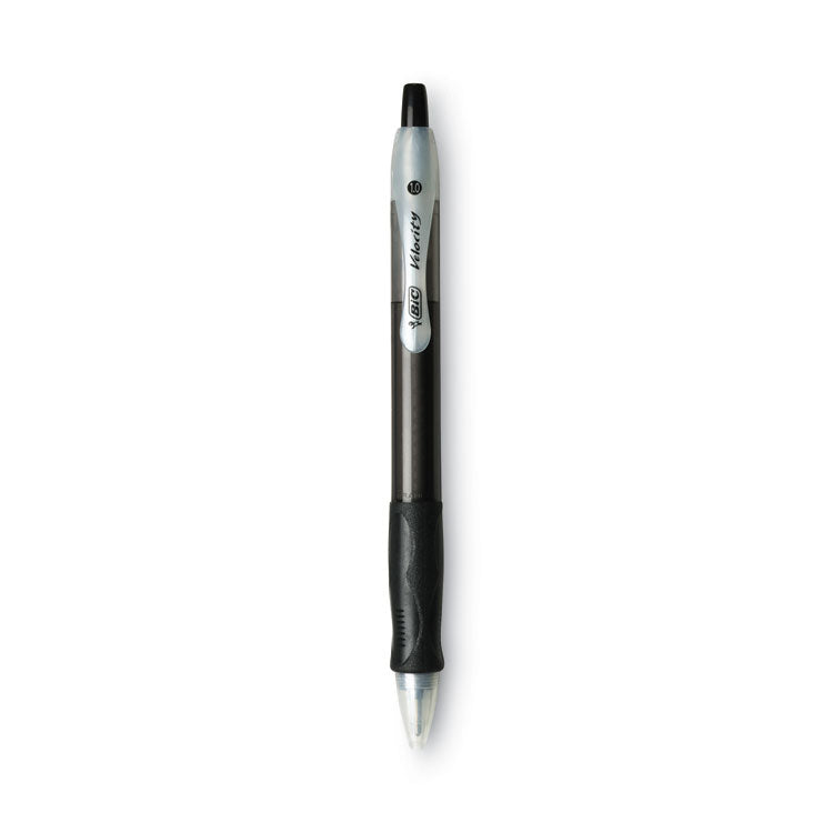 BIC - Velocity Easy Glide Ballpoint Pen, Retractable, Medium 1 mm, Black Ink, Translucent Black Barrel, Dozen