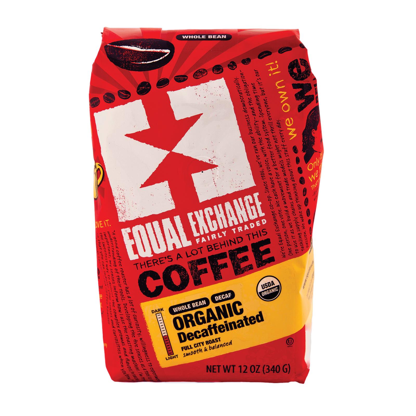 Equal Exchange Organic Whole Bean Coffee - Decaf - Case of 6 - 12 oz.