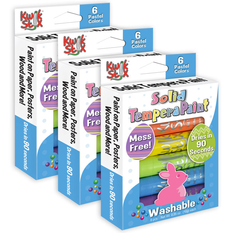 KWIK STIX - Tempera Paint Sticks Easter Edition, Pastel Colors, 6 Per Pack, 3 Packs