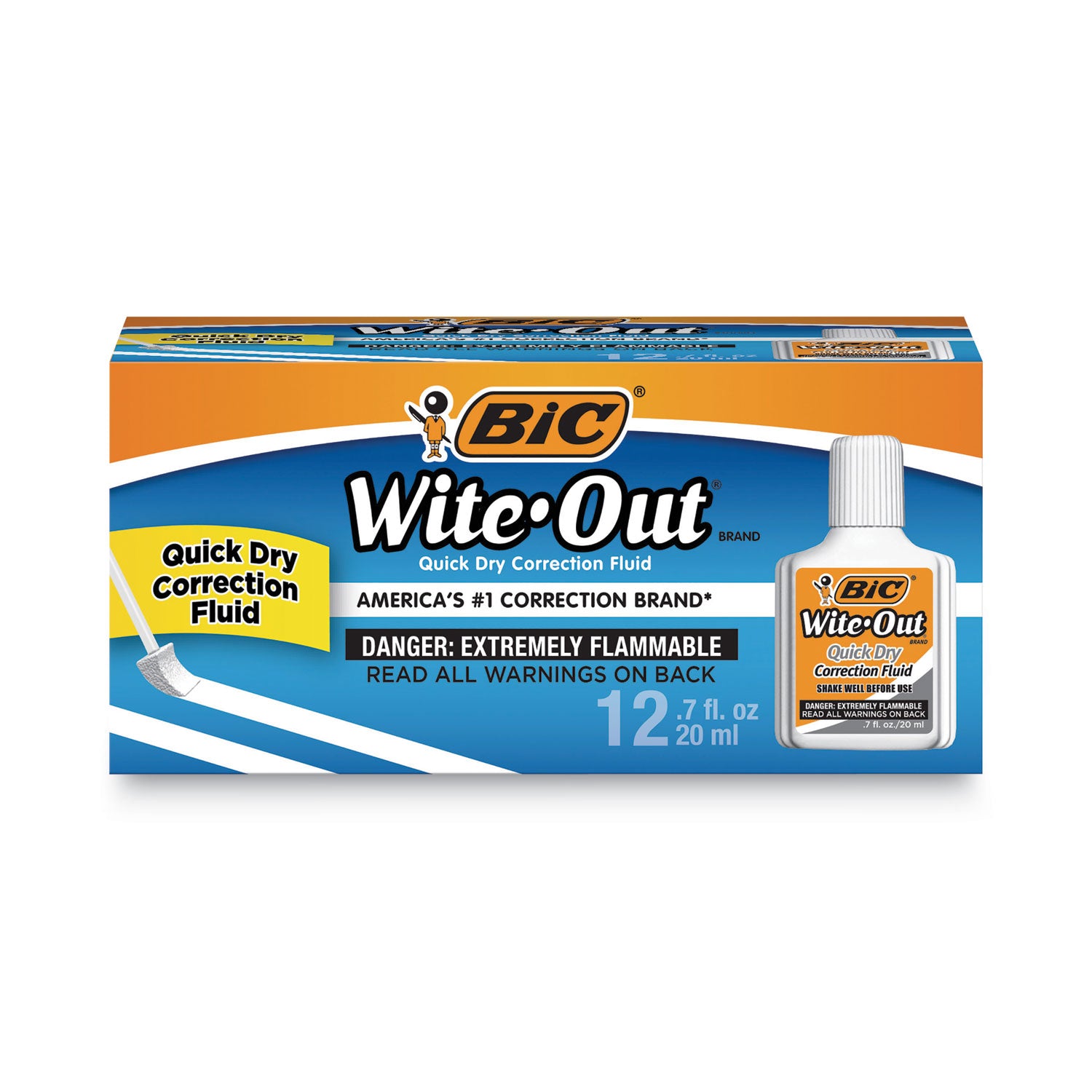 Wite-Out Quick Dry Correction Fluid Value Pack, Foam Brush Tip Applicator, 0.68 oz Bottle, White, Dozen