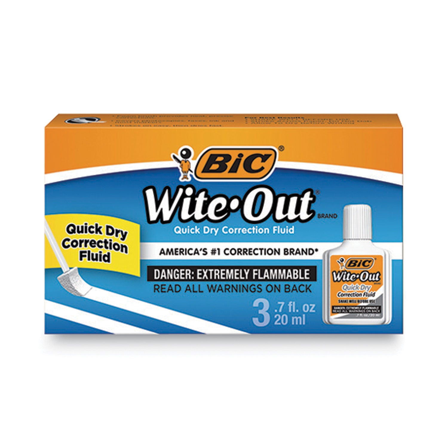 Wite-Out Quick Dry Correction Fluid, Foam Brush Tip Applicator, 0.68 oz Bottle, White, 3/Pack