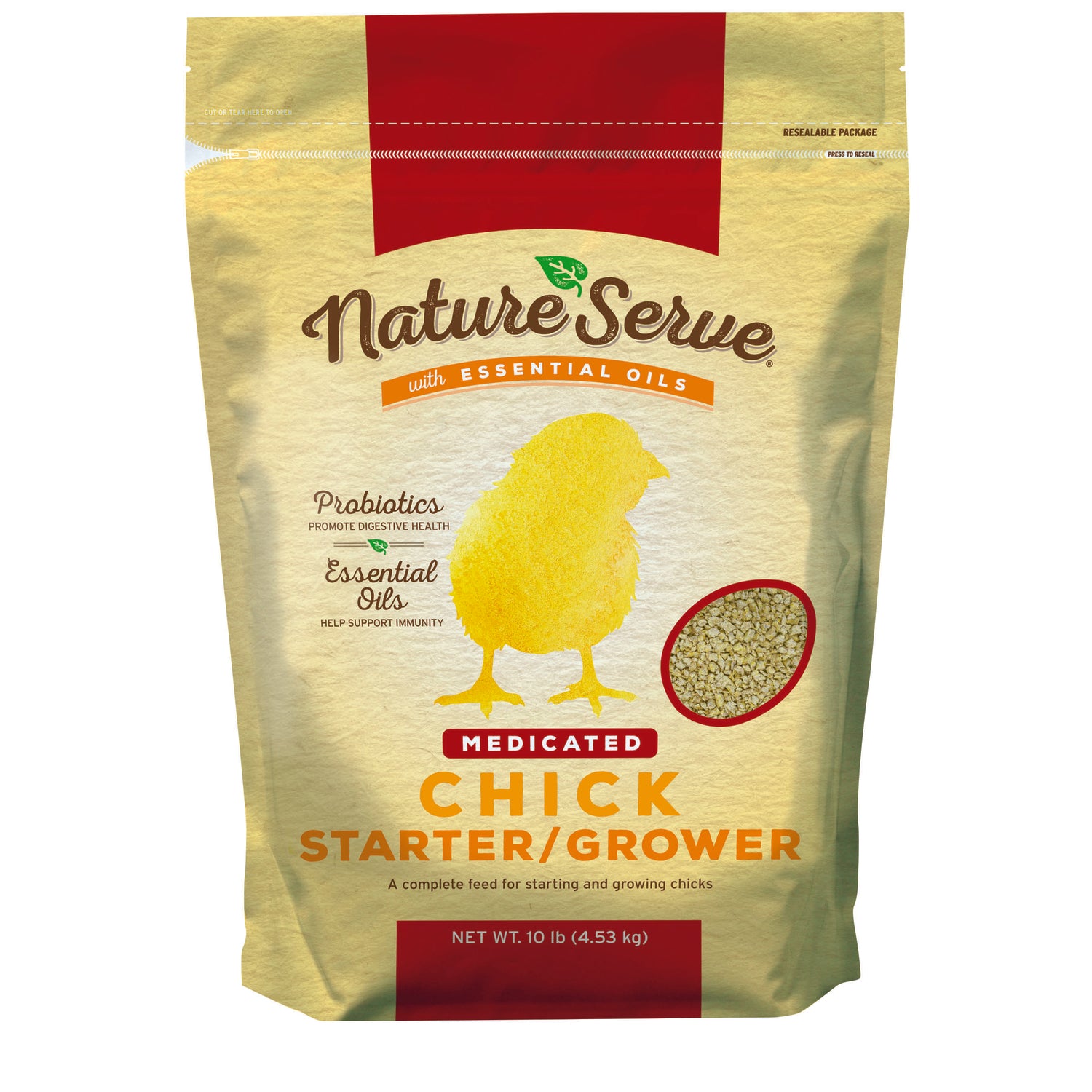 NatureServe Medicated Grower/Starter Feed Crumble For Poultry 10 lb - Case of 4