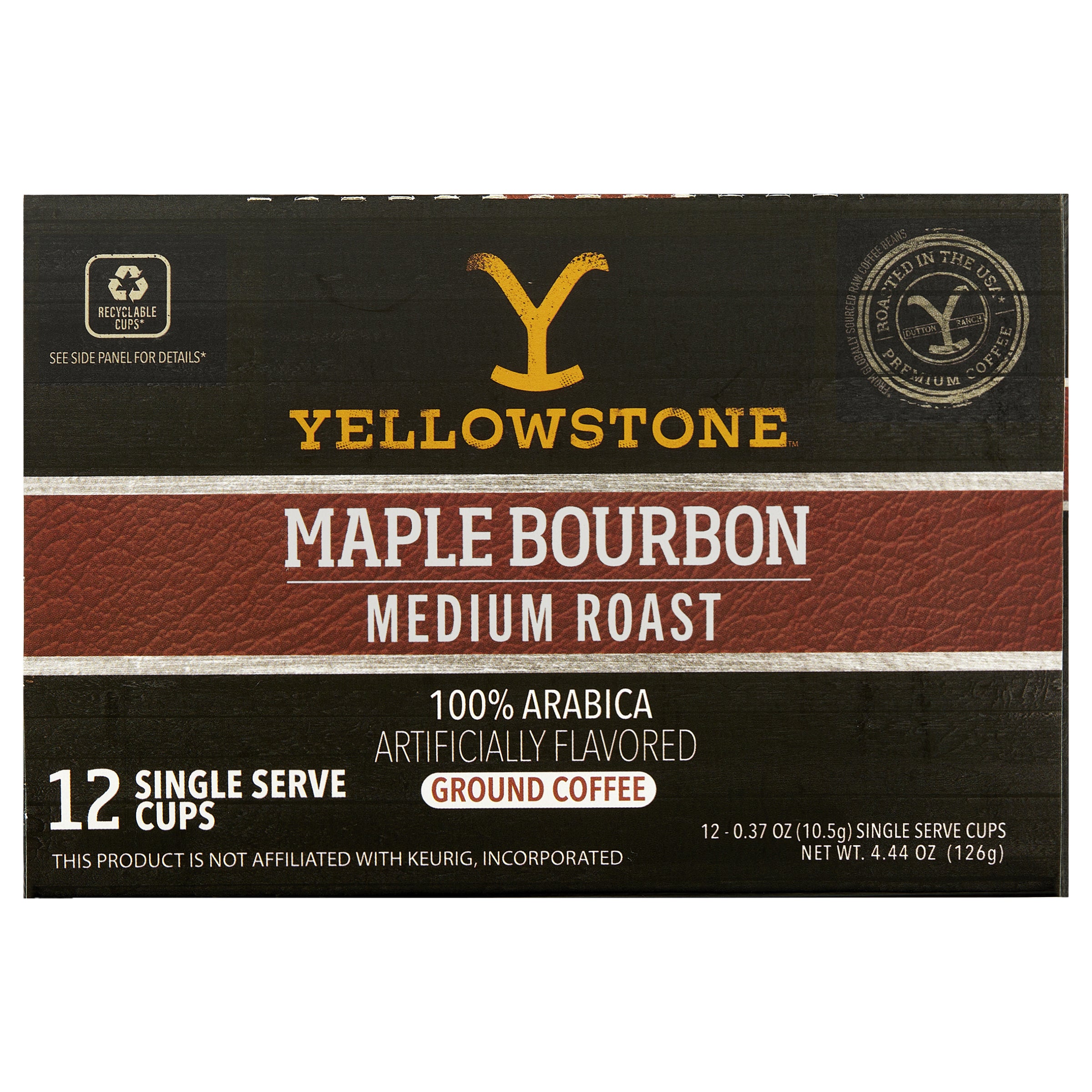Yellowstone Maple Bourbon Medium Roast Coffee 12 count Single Serve Cups - Case of 6