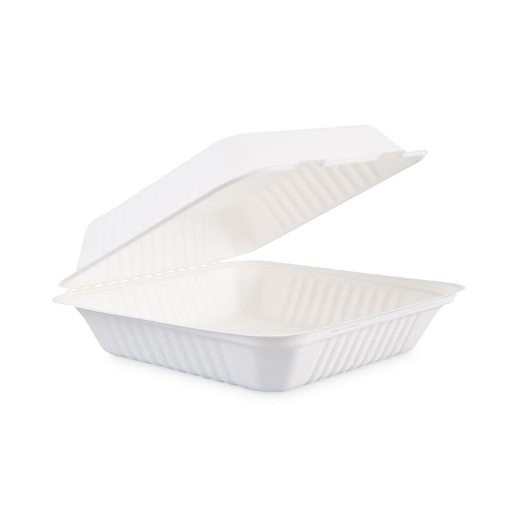 Boardwalk - Bagasse Food Containers, Hinged-Lid, 1-Compartment 9 x 9 x 3.19, White,  Sugarcane, 100/Sleeve, 2 Sleeves/Carton