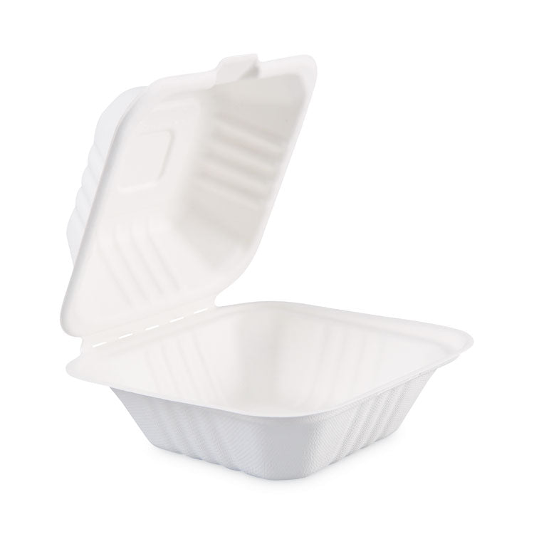 Boardwalk - Bagasse Food Containers, Hinged-Lid, 1-Compartment 6 x 6 x 3.19, White, Sugarcane, 125/Sleeve, 4 Sleeves/Carton