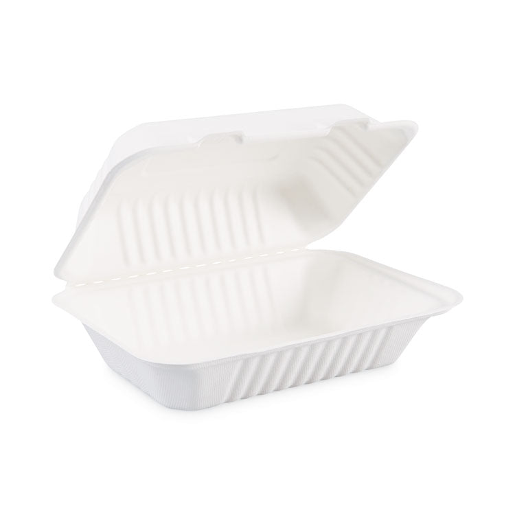 Boardwalk - Bagasse Food Containers, Hinged-Lid, 1-Compartment 9 x 6 x 3.19, White, Sugarcane, 125/Sleeve, 2 Sleeves/Carton