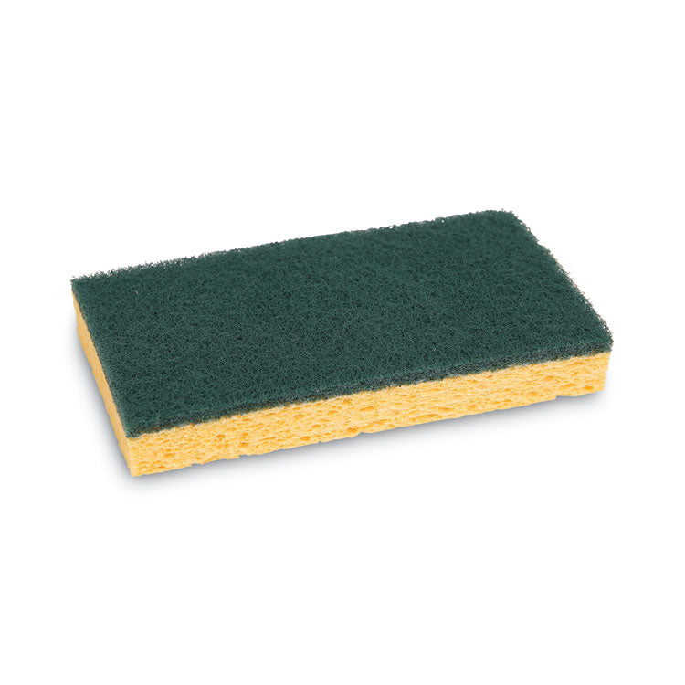 Boardwalk - Scrubbing Sponge, Medium Duty, 3.6 x 6.1, 0.75" Thick, Yellow/Green, Individually Wrapped, 20/Carton