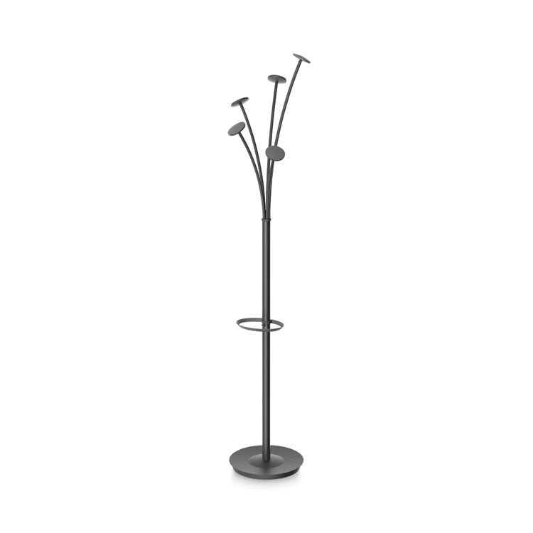 Alba - Festival Coat Stand with Umbrella Holder, Five Knobs, 14w x 14d x 73.67h, Black