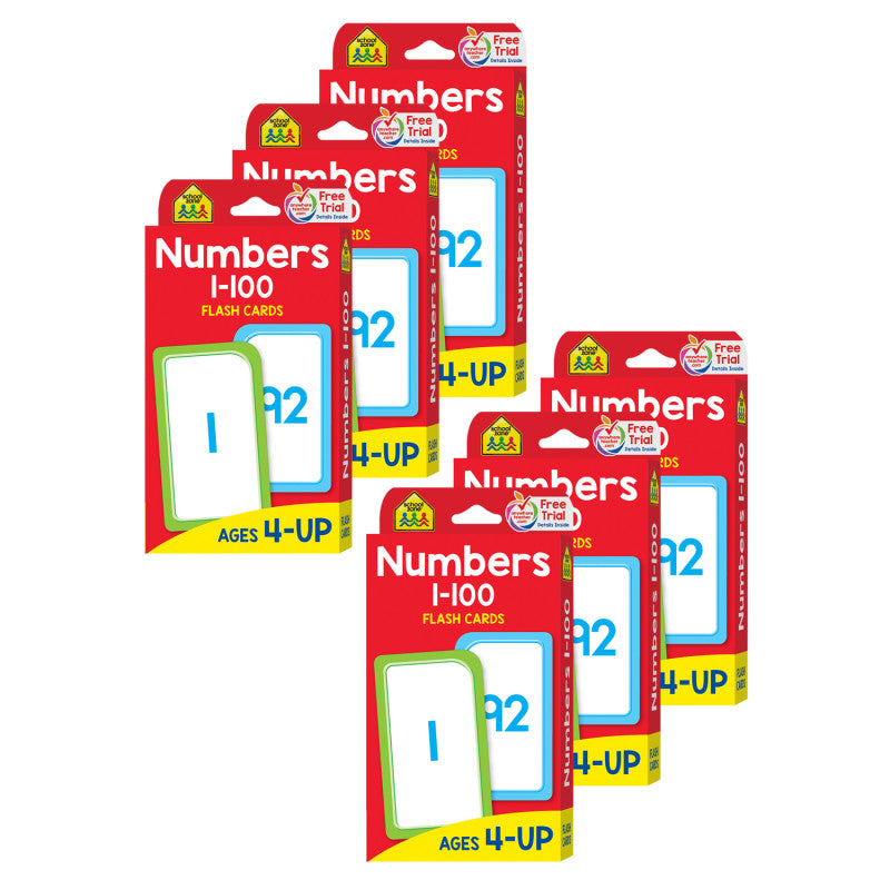 SCHOOL ZONE PUBLISHING - Numbers 1-100 Flash Cards, 6 Packs