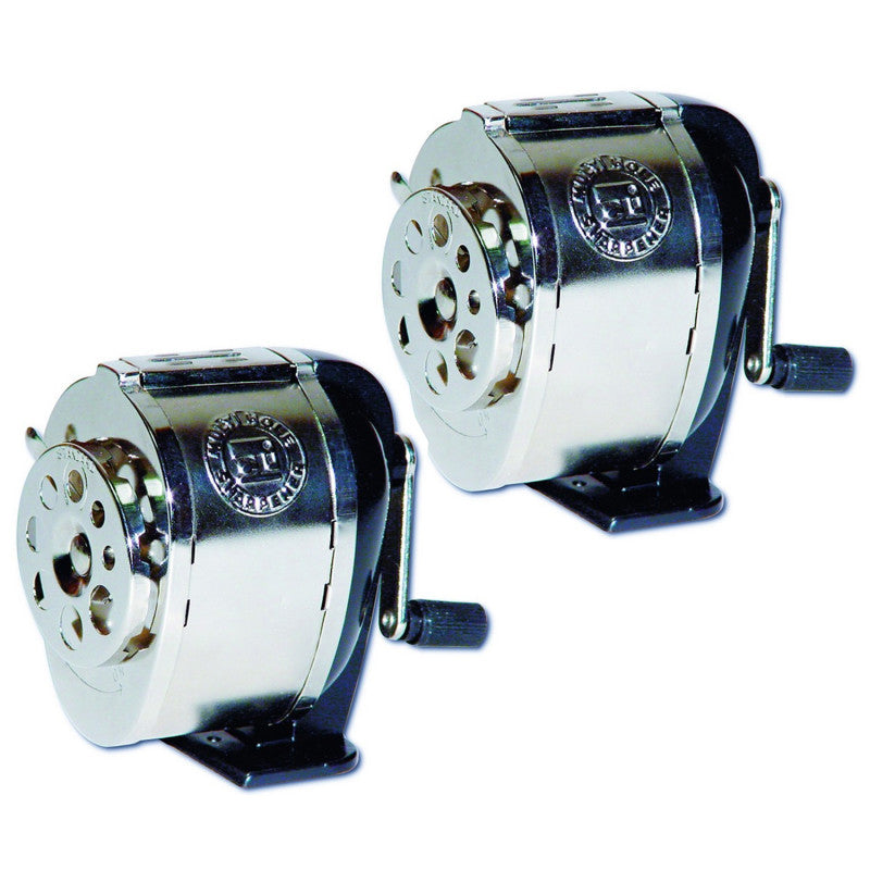 CHARLES LEONARD - Mountable Heavy Duty Steel Pencil Sharpener, Multi Size Pencil Holes (8 Sizes), Silver, Pack of 2