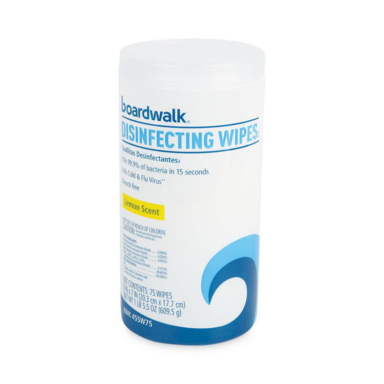 Boardwalk - Disinfecting Wipes, 7 x 8, Lemon Scent, 75/Canister, 3 Canisters/Pack, 4/Packs/Carton