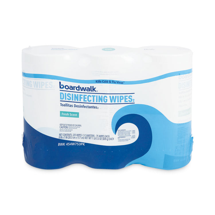 Boardwalk - Disinfecting Wipes, 7 x 8, Fresh Scent, 75/Canister, 12 Canisters/Carton