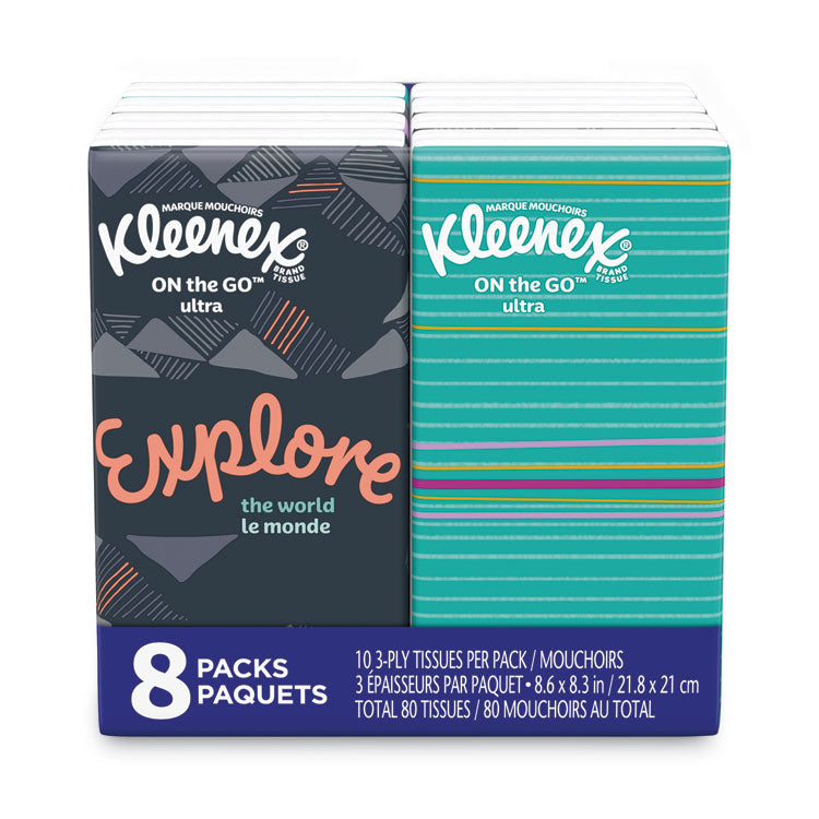 Kleenex - On The Go Packs Facial Tissues, 3-Ply, White, 10 Sheets/Pouch, 8 Pouches/Pack
