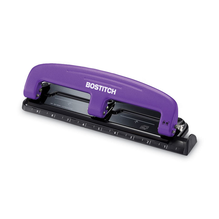 Bostitch - 12-Sheet EZ Squeeze Three-Hole Punch, 9/32" Holes, Purple/Black