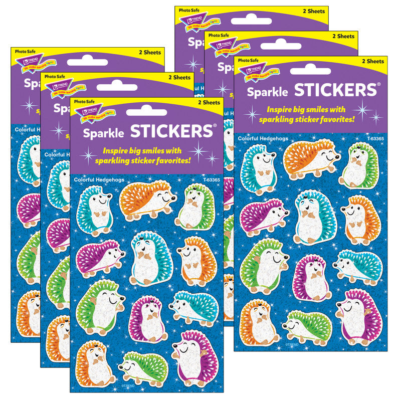 TREND - Colorful Hedgehogs Sparkle Stickers®, 24 Per Pack, 6 Packs