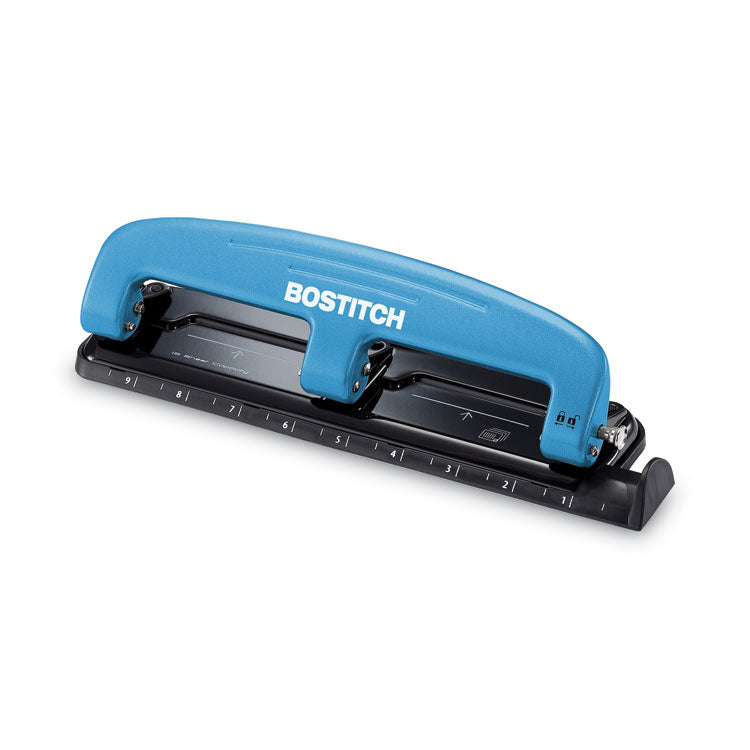 Bostitch - 12-Sheet EZ Squeeze Three-Hole Punch, 9/32" Holes, Blue/Black